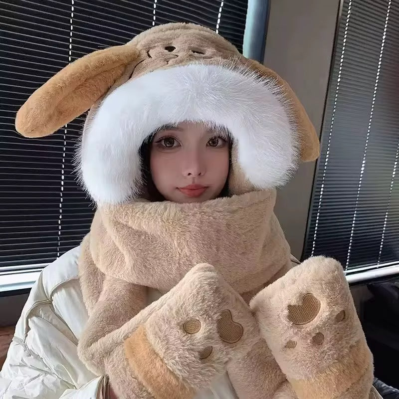 Fluffy Bunny Earmuff Scarf Set – 3-Piece Winter Warm Set