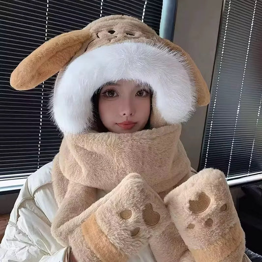 Fluffy Bunny Earmuff Scarf Set – 3-Piece Winter Warm Set