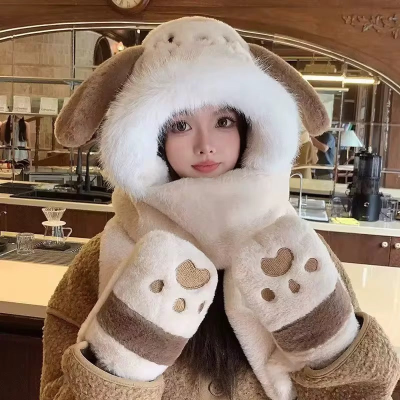 Fluffy Bunny Earmuff Scarf Set – 3-Piece Winter Warm Set