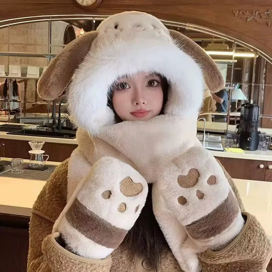 Fluffy Bunny Earmuff Scarf Set – 3-Piece Winter Warm Set